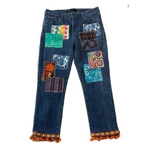 Levi's Midrise Skinny Jeans, Patched and Trimmed upcycled cowgirl western wear